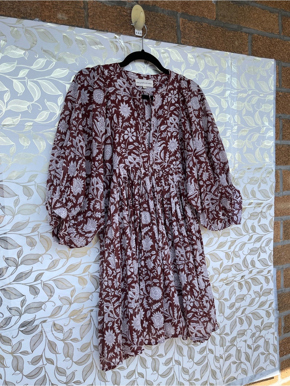 Daughters of India Maroon Floral Cotton Mini Dress XS Boho - Picture 10 of 17